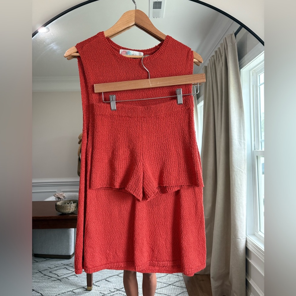 Free people beach Red Sleeveless Knit Top and Shorts Set
